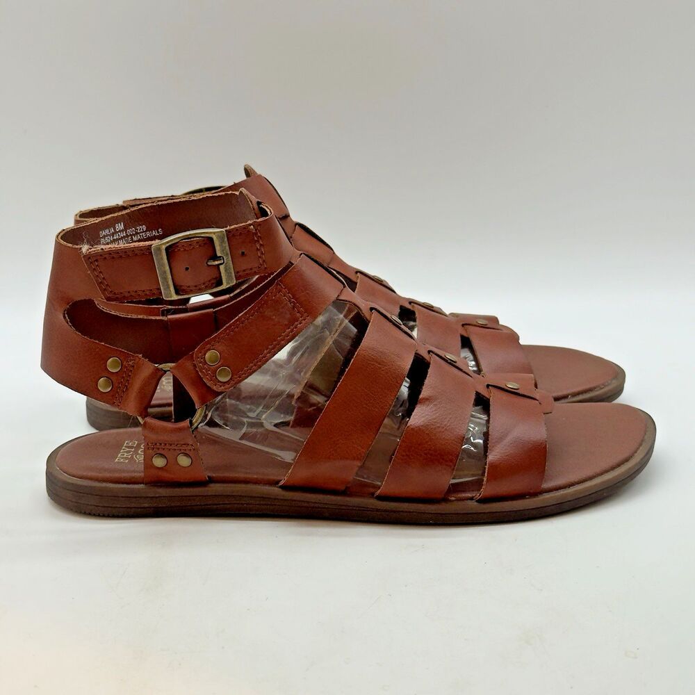 Frye and Co. Dahlia Gladiator Sandals Women's 8M Cognac Brown Ankle Strap Flats